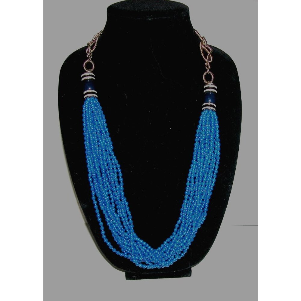 Multistrand Blue Beaded Necklace With Gold-Tone Chain Accents